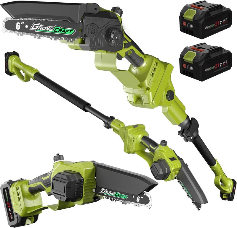 GroveCraft 2-IN-1 Cordless Pole Saw & Mini Chainsaw, Two 4.0Ah Battery Powered 6 Inch Electric Pole Chainsaw, 15Ft MAX Reach Pole Saw for Tree Trimming - Image 1